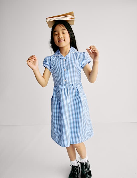 Zuiver katoenen schooljurk met Gingham-ruit (2-14 jaar)
