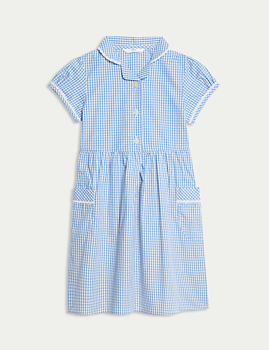 Pure Cotton Gingham School Dress (2-14 Yrs)