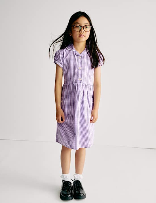 Pure Cotton Gingham School Dress (2-14 Yrs)