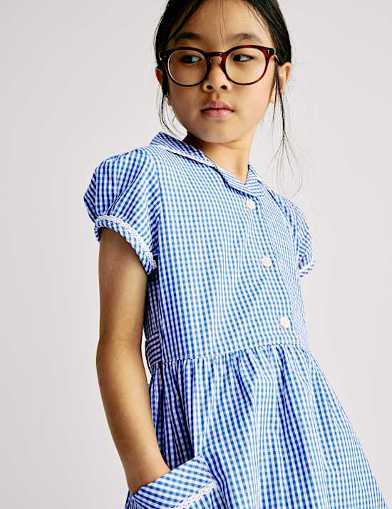 Pure Cotton Gingham School Dress (2-14 Yrs)