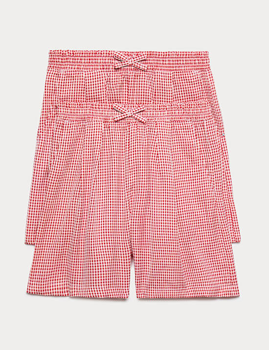 Set van 2 makkelijk strijkbare korte schoolbroeken met Gingham-ruit (3-14 jaar)