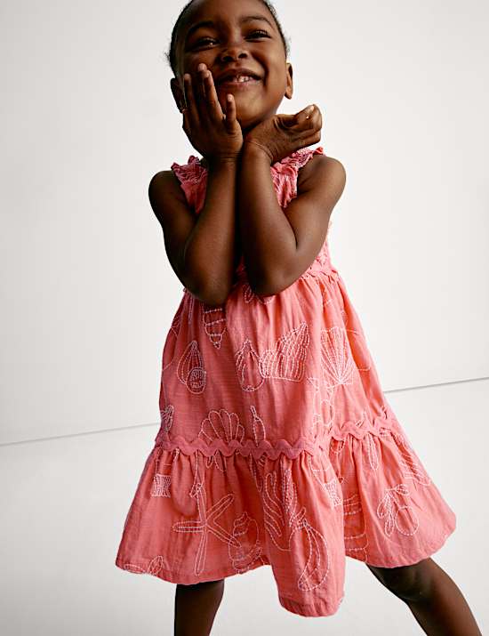 Robe 100 % coton à broderie coquillage (du 2 au 8 ans)