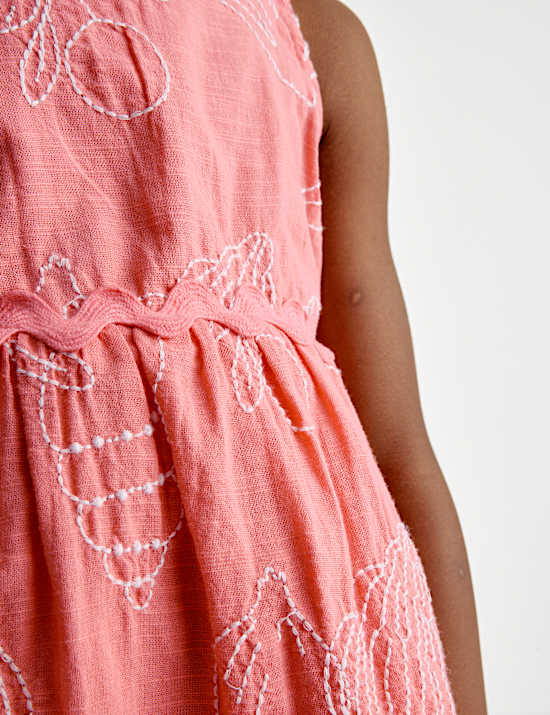 Robe 100 % coton à broderie coquillage (du 2 au 8 ans)