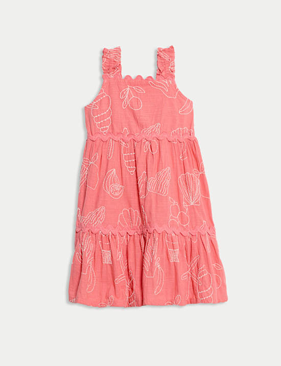 Pure Cotton Shell Embroidery Dress (2-8 Yrs)