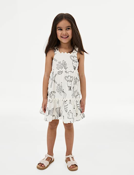 Pure Cotton Shell Embroidery Dress (2-8 Yrs)