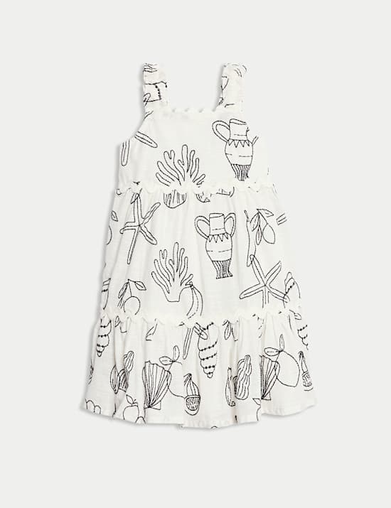 Pure Cotton Shell Embroidery Dress (2-8 Yrs)
