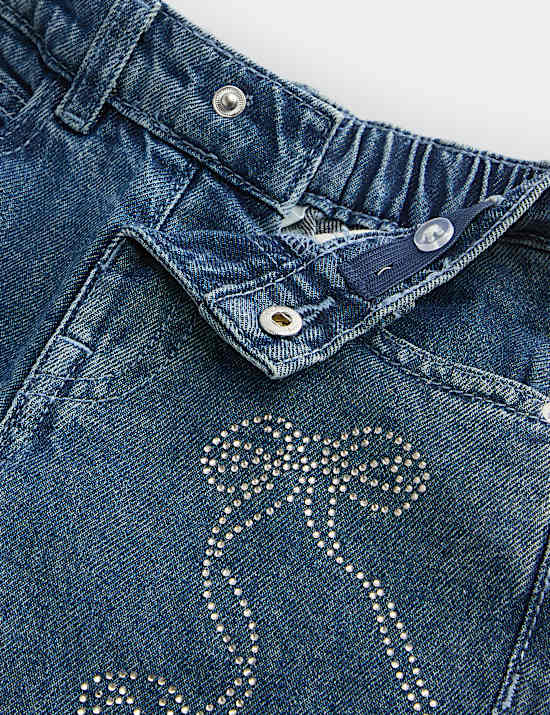 Jeans aus reinem Baumwolldenim mit Strass-Schleife (2–8 J.)