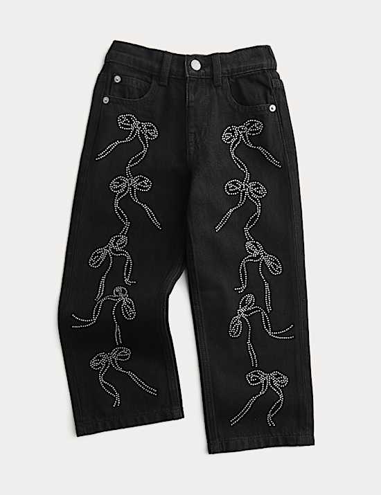 Dżinsy 100% bawełny w kokardy ze strasu (2–8 lat)