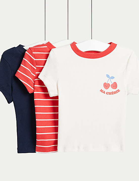 3pk Cotton Rich Ribbed T-Shirts (2-8 Yrs)
