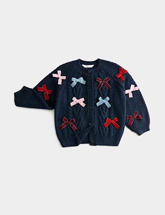 Bow Appliqué Cable Knit Cardigan (2-8 Yrs)