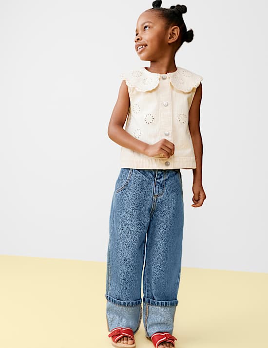 Pure Cotton Denim Turn Up Jeans (2-10 Yrs)