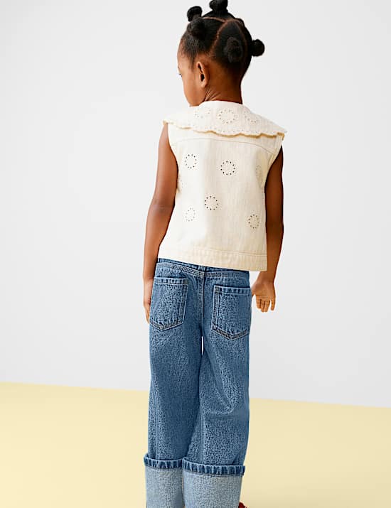 Pure Cotton Denim Turn Up Jeans (2-10 Yrs)