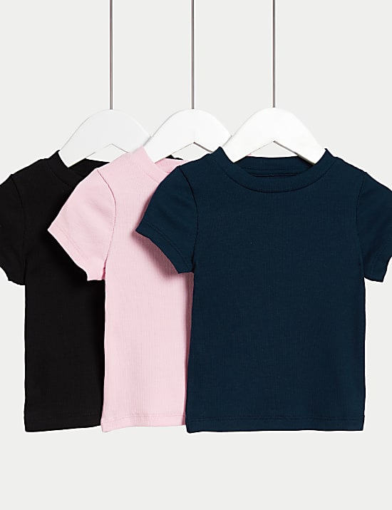 3 Pack Cotton Rich Ribbed T-Shirts (2-8 Yrs)