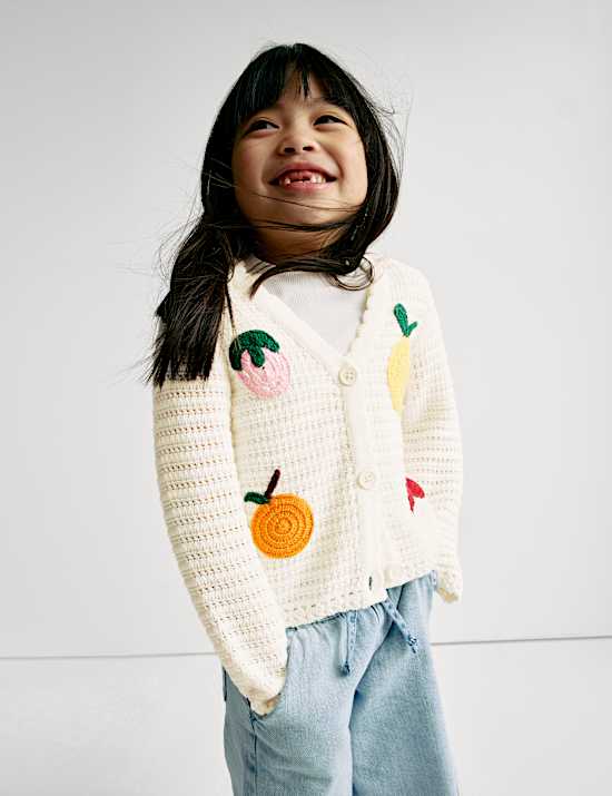 Pure Cotton Fruit Knitted Cardigan (2-8 Yrs)