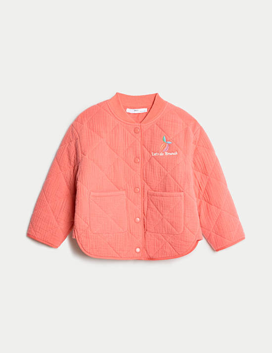 Pure Cotton Quilted Embroidered Jacket (2-8 Yrs)