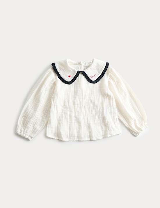 2pc Pure Cotton Collared Pinafore Dress Outfit (2-10 Yrs)