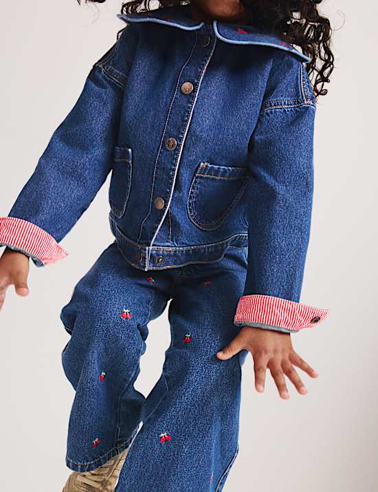 Denim-Hemdjacke mit Kragen und Kirschenstickerei (2&ndash;10 J.)