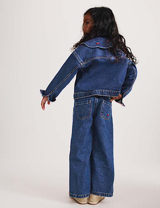 Denim-Hemdjacke mit Kragen und Kirschenstickerei (2&ndash;10 J.)