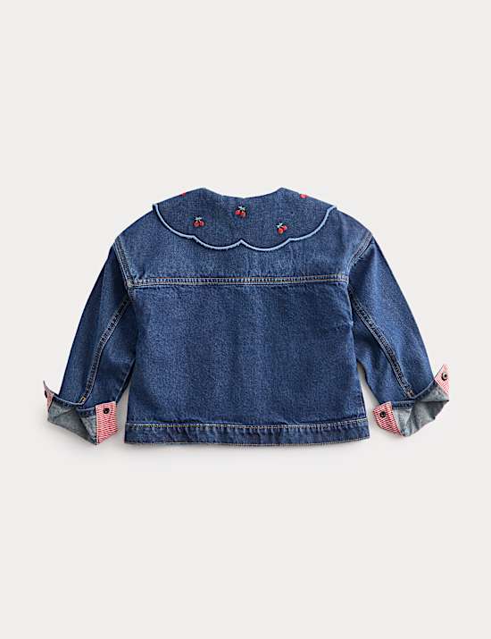 Surchemise en jean avec col et broderie cerise (du 2 au 10 ans)