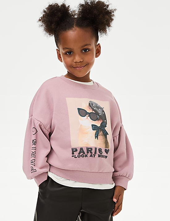 Cotton Rich Paris Cat Sweatshirt (2-10 Yrs)