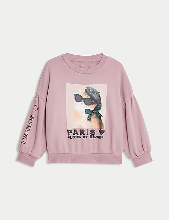 Cotton Rich Paris Cat Sweatshirt (2-10 Yrs)