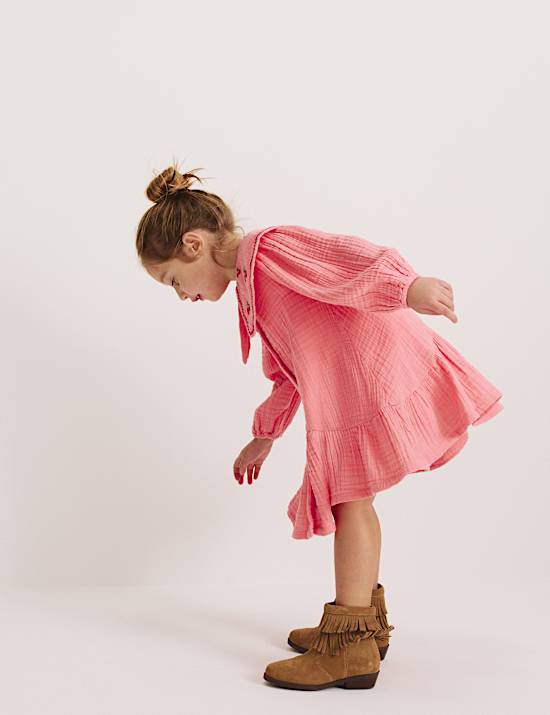 Robe 100 % coton brod&eacute; &agrave; encolure (du 1 au 8 ans)