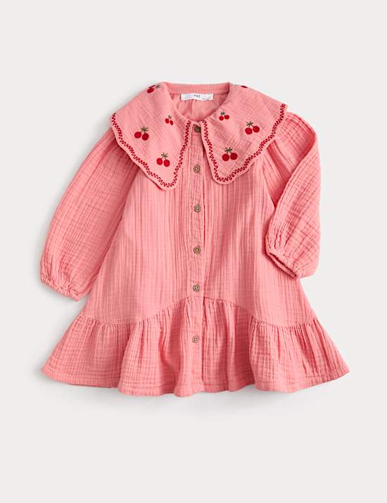 Pure Cotton Embroidered Collar Dress (1-8 Yrs)