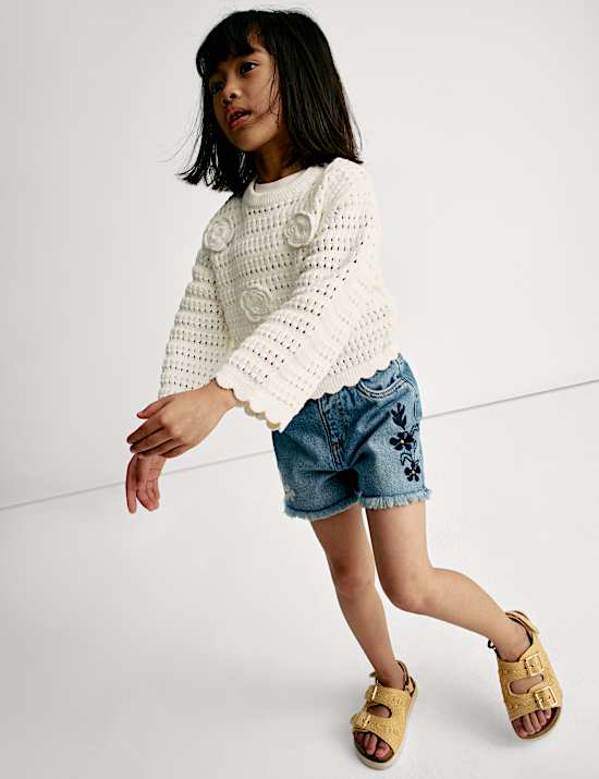 Πλεκτό πουλόβερ με λουλούδια από 100% βαμβάκι (2-8 ετών)