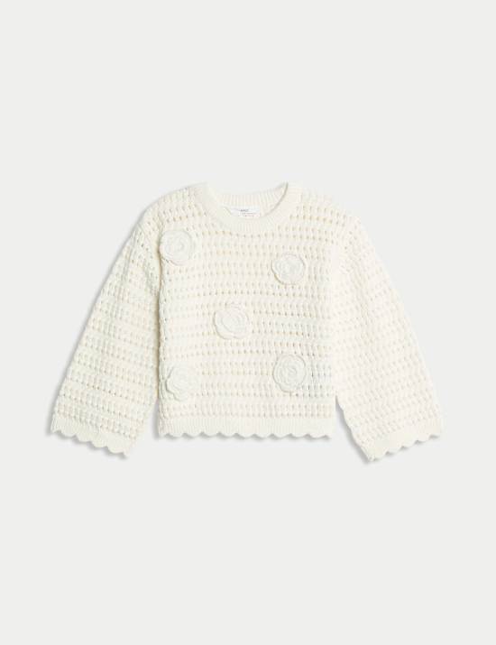 Πλεκτό πουλόβερ με λουλούδια από 100% βαμβάκι (2-8 ετών)