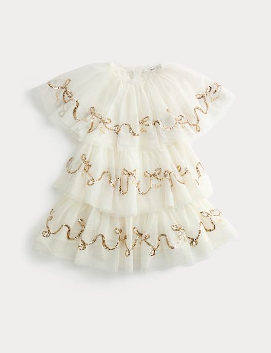 Sequin Tiered Mesh Dress (2-10 Yrs)