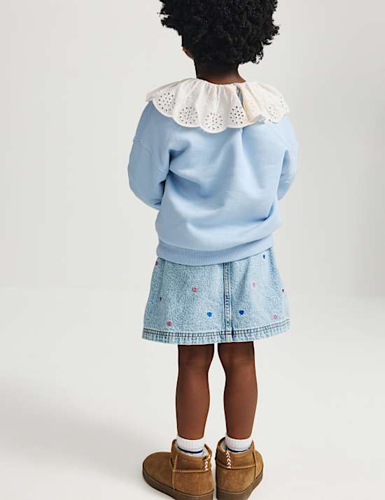 Cotton Rich Broderie Collar Sweatshirt (2-8 Yrs)