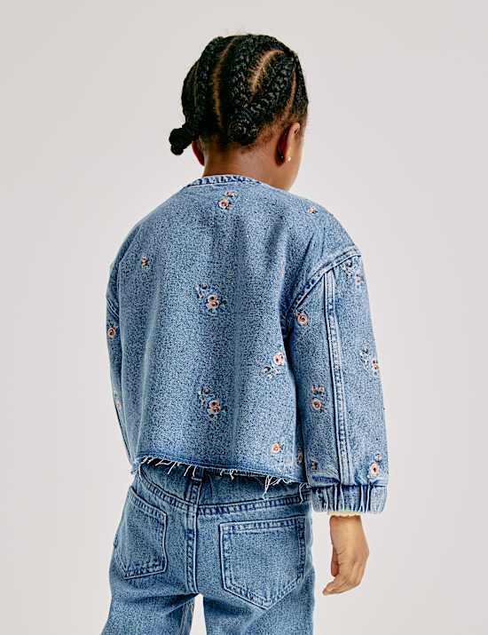 Chaqueta-camisa denim con bordado floral (2-10 a&ntilde;os)