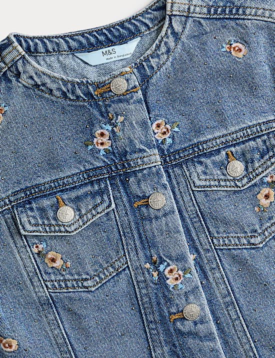 Chaqueta-camisa denim con bordado floral (2-10 a&ntilde;os)