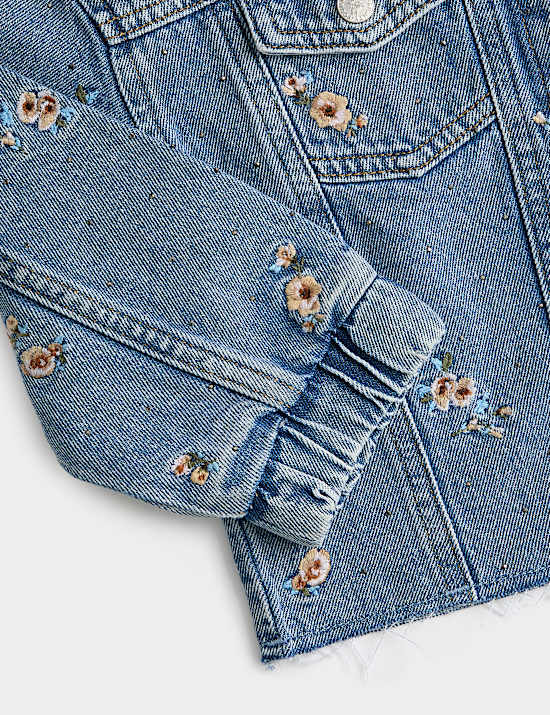 Chaqueta-camisa denim con bordado floral (2-10 a&ntilde;os)