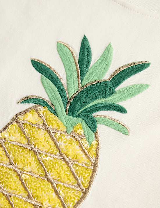 Pure Cotton Pineapple Sequin Top (2-10 Yrs)