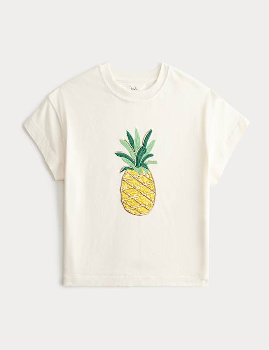 Pure Cotton Pineapple Sequin Top (2-10 Yrs)