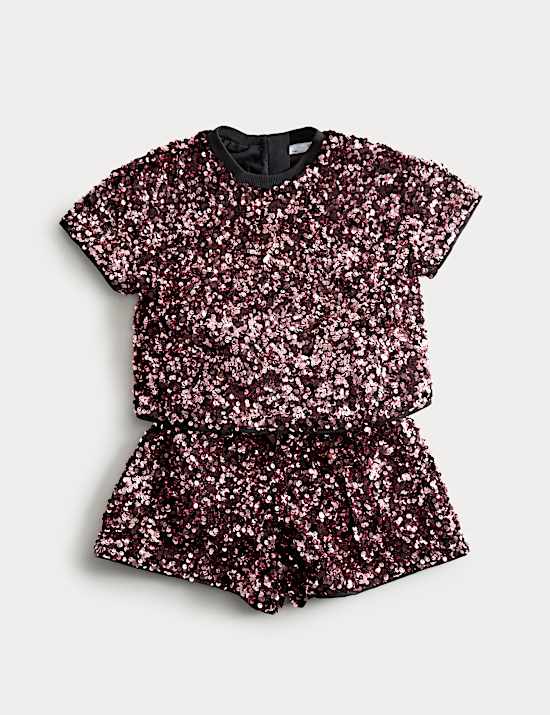 Ensemble top et bas ornés de sequins (du 2 au 10 ans)