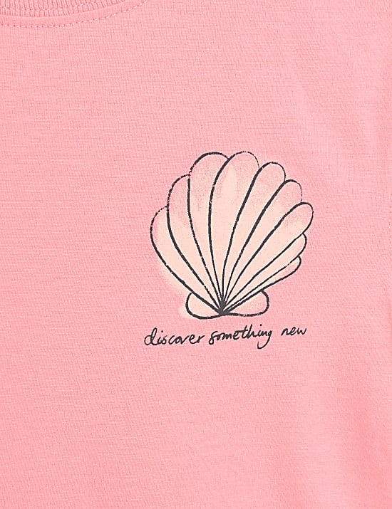 Pure Cotton Shell Slogan T-Shirt (2-8 Yrs)