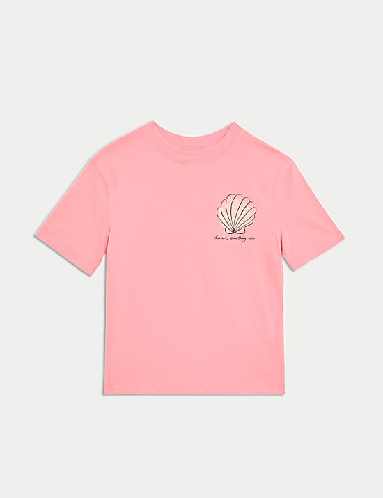 Pure Cotton Shell Slogan T-Shirt (2-8 Yrs)