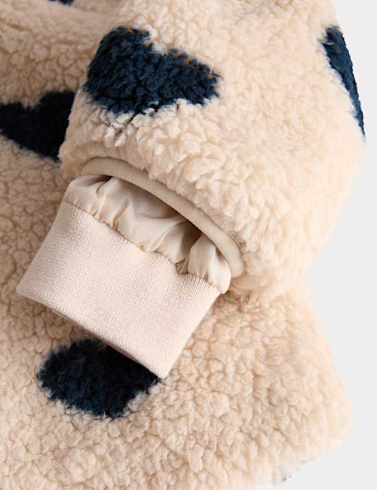 Heart Print Borg Hooded Zip Jacket (2-10 Yrs)