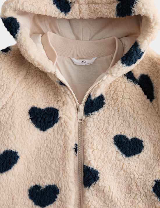 Heart Print Borg Hooded Zip Jacket (2-10 Yrs)