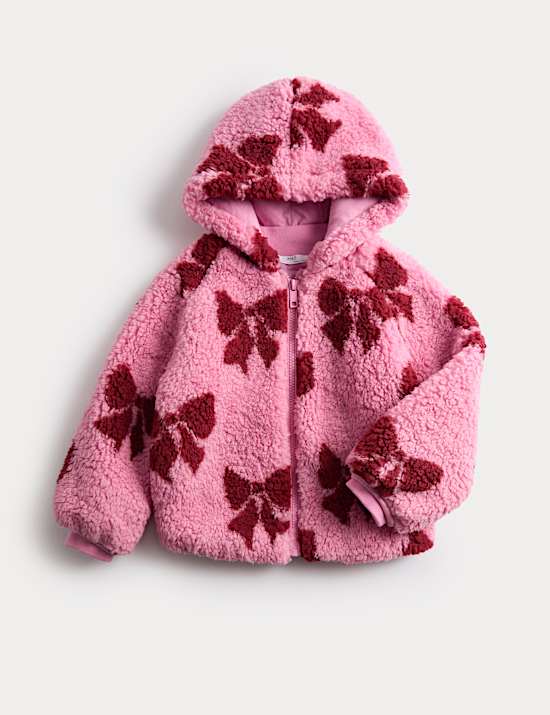 Borg Pink Bow Jacket (2-8 Yrs)