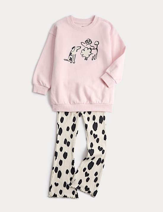 Cotton Rich Dog Print Top & Bottom Outfit (2 - 7 Yrs)