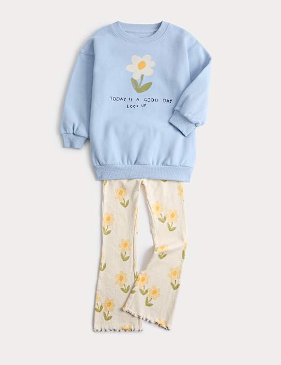 Cotton Rich Floral Top & Bottom Outfit (2 - 7 Yrs)