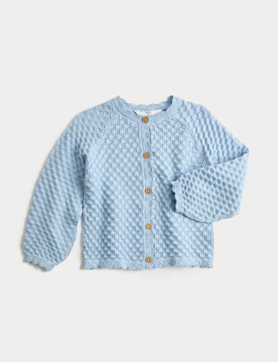 Pure Cotton Pointelle Cardigan (2-8 Yrs)
