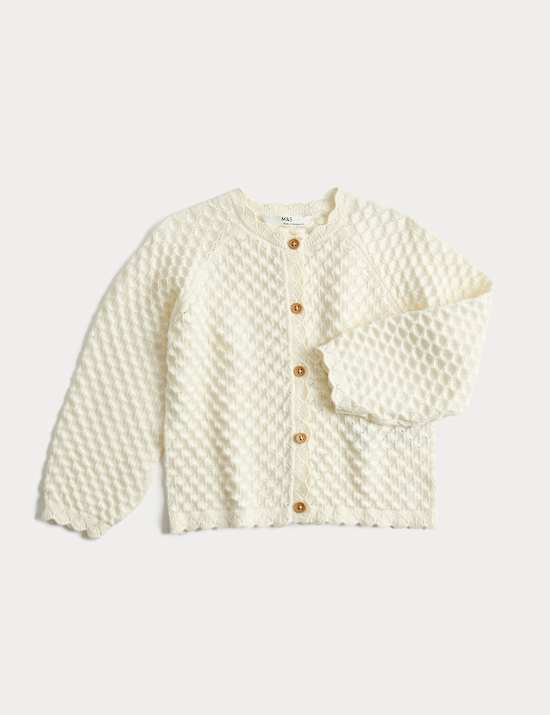 Pure Cotton Pointelle Cardigan (2-8 Yrs)