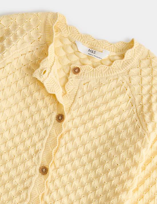 Pure Cotton Pointelle Cardigan (2-8 Yrs)