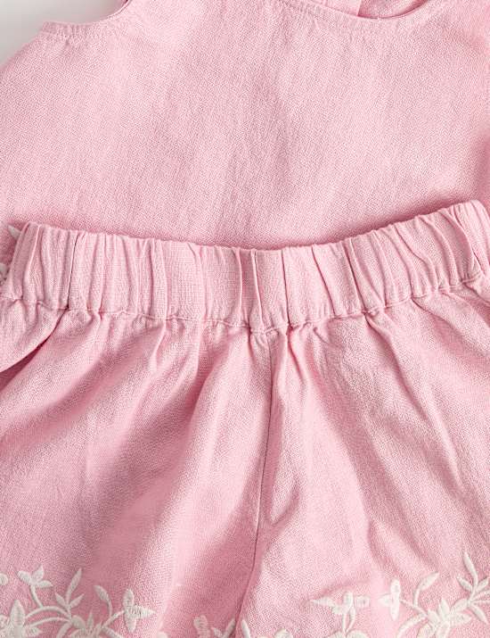 Linen Blend Embroidered Outfit (2-10 Yrs)