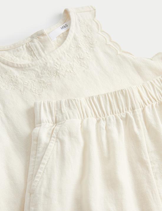 2 Piece Linen Blend Embroidered Outfit (2-10 Years)