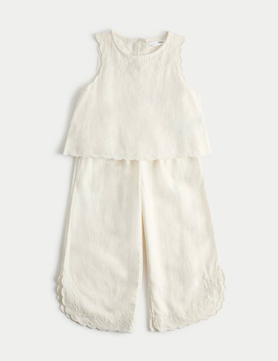 2 Piece Linen Blend Embroidered Outfit (2-10 Years)